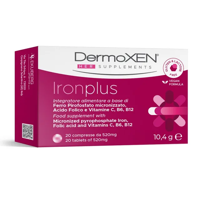 dermoxen-iron-plus-integratore-ferro-vitamina-c-con-acido-folico-20-compresse image 1