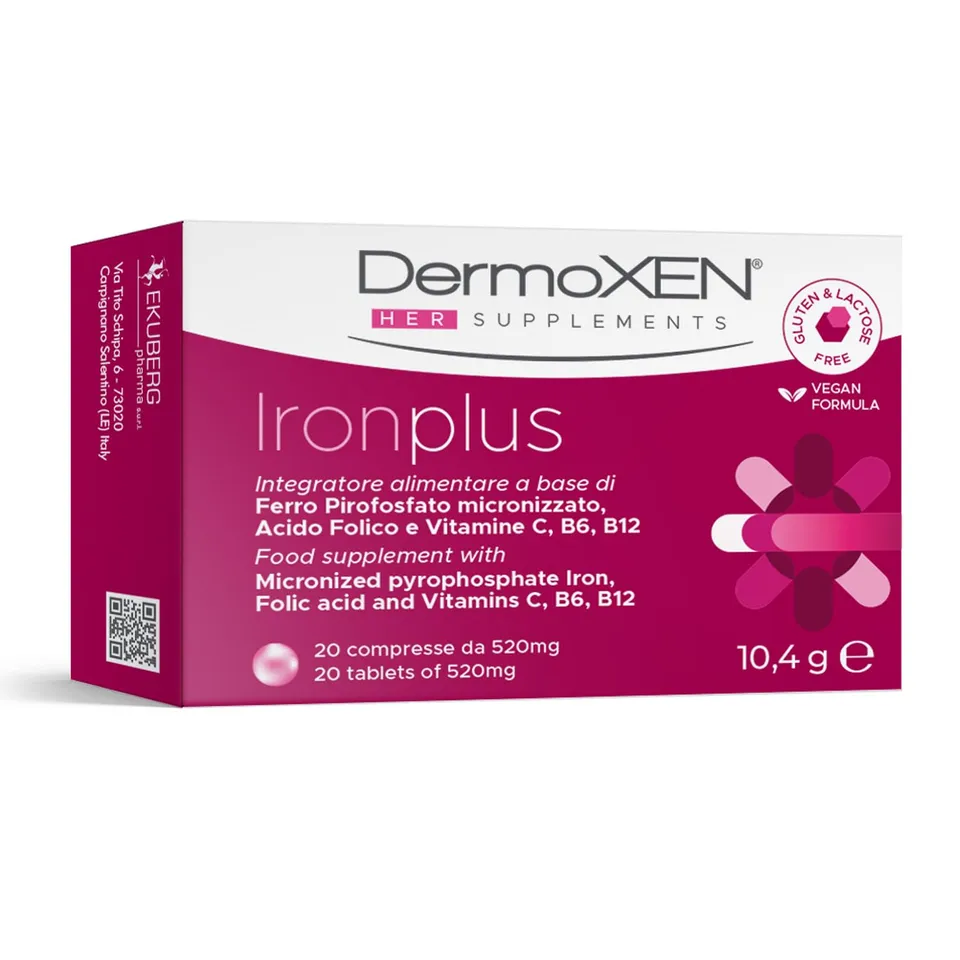 dermoxen-iron-plus-integratore-ferro-vitamina-c-con-acido-folico-20-compresse image 1