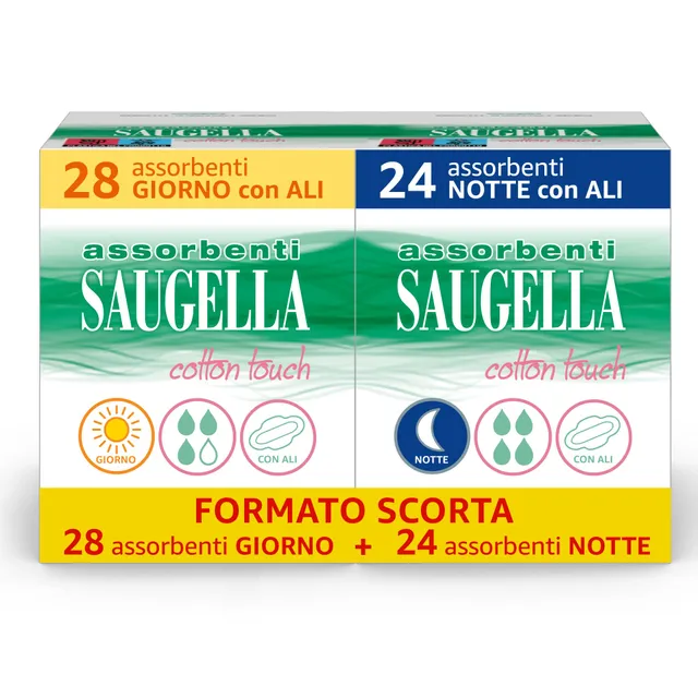 saugella-cotton-touch-kit-giorno-e-notte-con-ali-28-24-pezzi image 1
