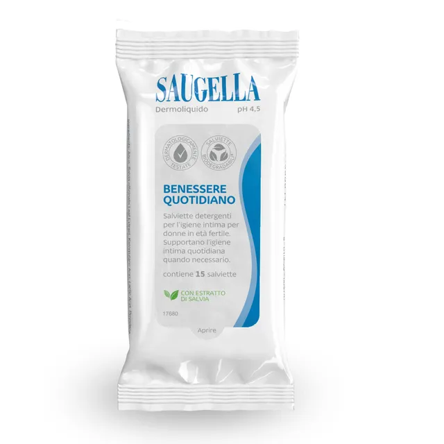 saugella-dermoliquido-balance-salviette-intime-ph-4-5-15-pezzi image 1
