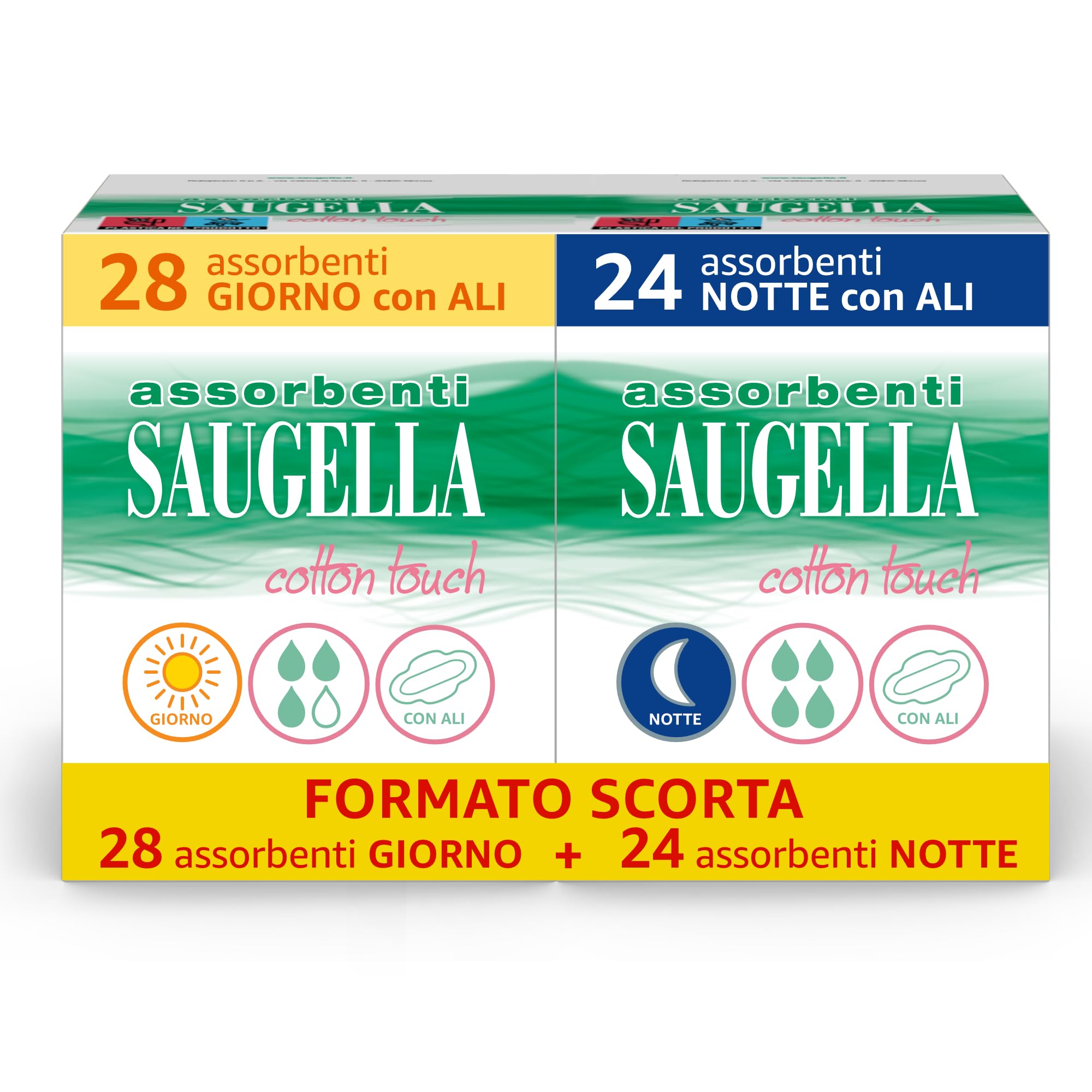 saugella-cotton-touch-kit-giorno-e-notte-con-ali-28-24-pezzi image 1