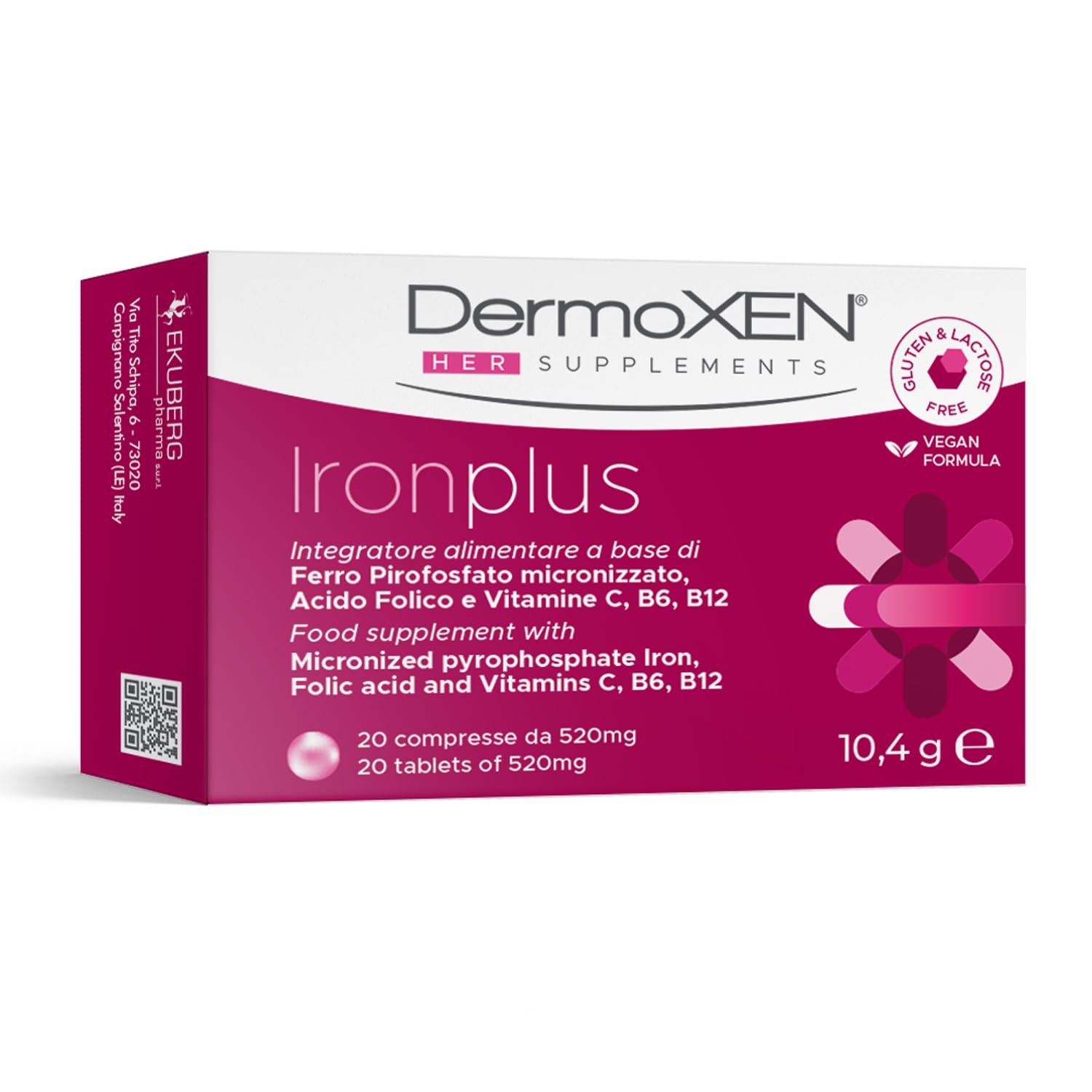 dermoxen-iron-plus-integratore-ferro-vitamina-c-con-acido-folico-20-compresse image 1